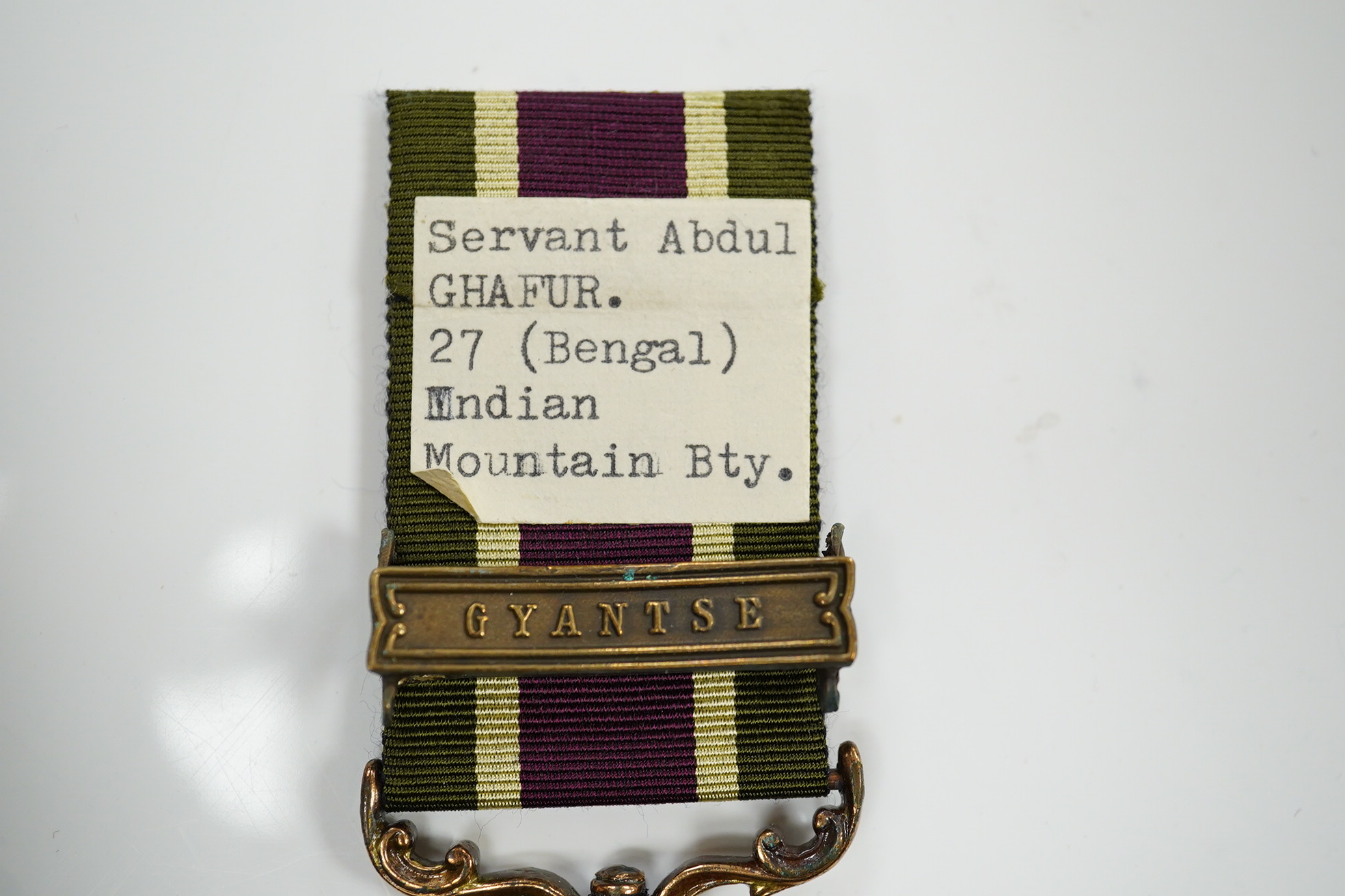 A Tibet Medal, 1905, bronze with Gyantse clasp to Servant Abdul Ghafur 27 (Bengal) Indian Mountain Bty